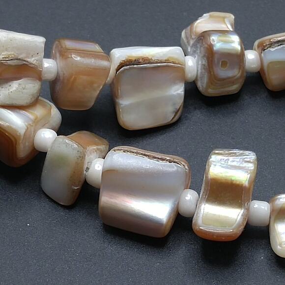 Abalone Shell Three Strand Necklace, Glass White Seed Beads, 19 Inches - Picture 7 of 9